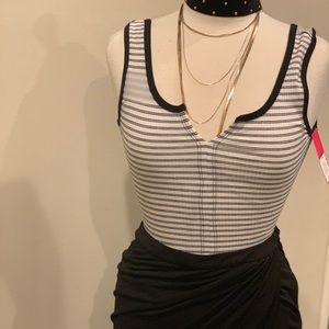 Black and white striped body suit
